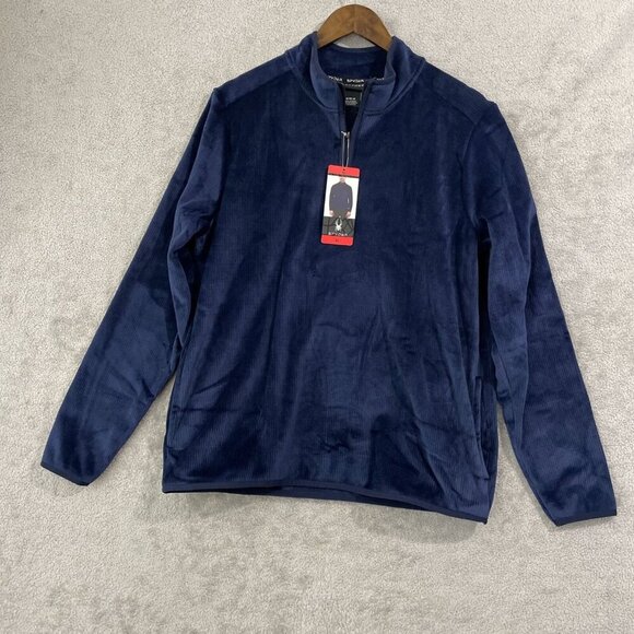 NEW Spyder Mens M Navy Blue 1/4 Zip Pullover Sweatshirt Ribbed - Picture 1 of 6